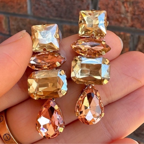 Anthropologie Champagne Rhinestone Drop Earrings - Picture 1 of 4